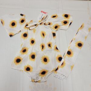 Fuyimei Infant Girls Romper Jumpsuit White with Sunflowers Belt 24 mths (90cm)